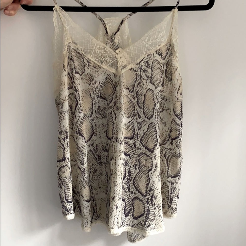 lovestitch Snake Print Lace Trim Cami Top